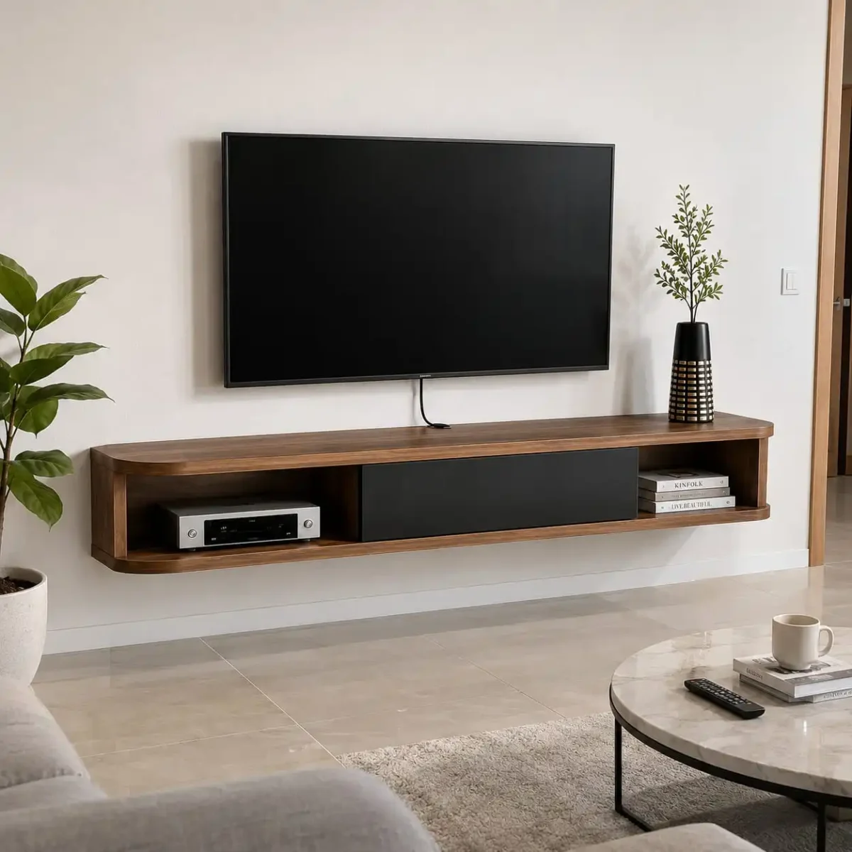 Meuble TV Mural Flottant en MDF nero – Image 2